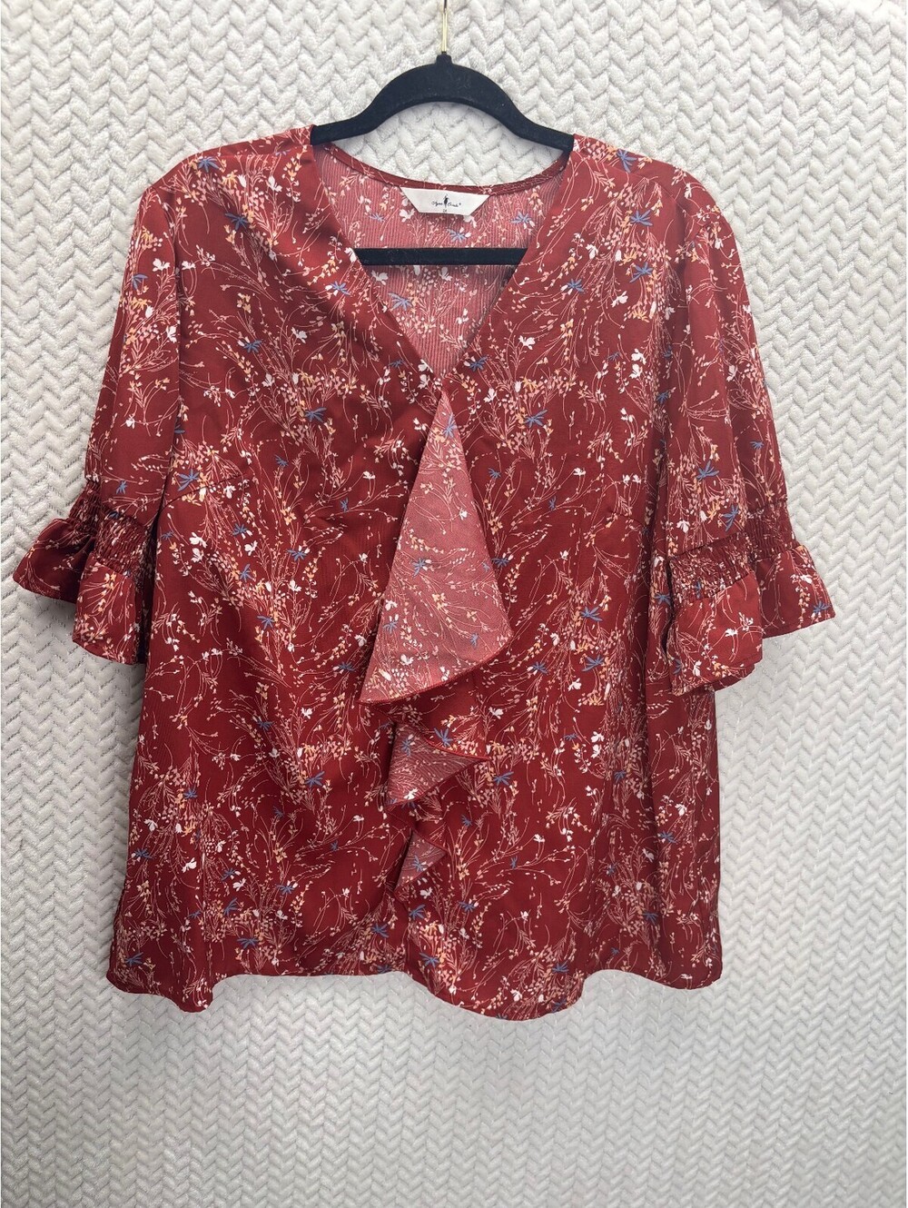 Agnes Orinda Women's Floral Ruffle Sleeve Blouse Size 1X